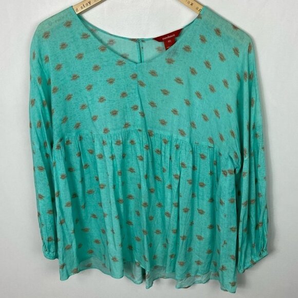 Sundance Catalogue Bohemian Peasant Blouse Size XS Rayon Hippie Blue Green Gold - Picture 10 of 11